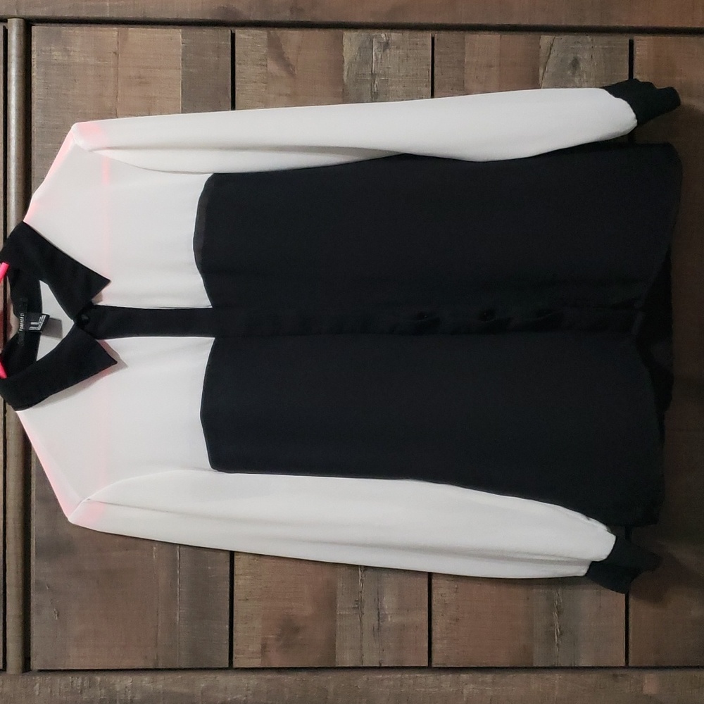 Black/White Sheer Button Up Blouse